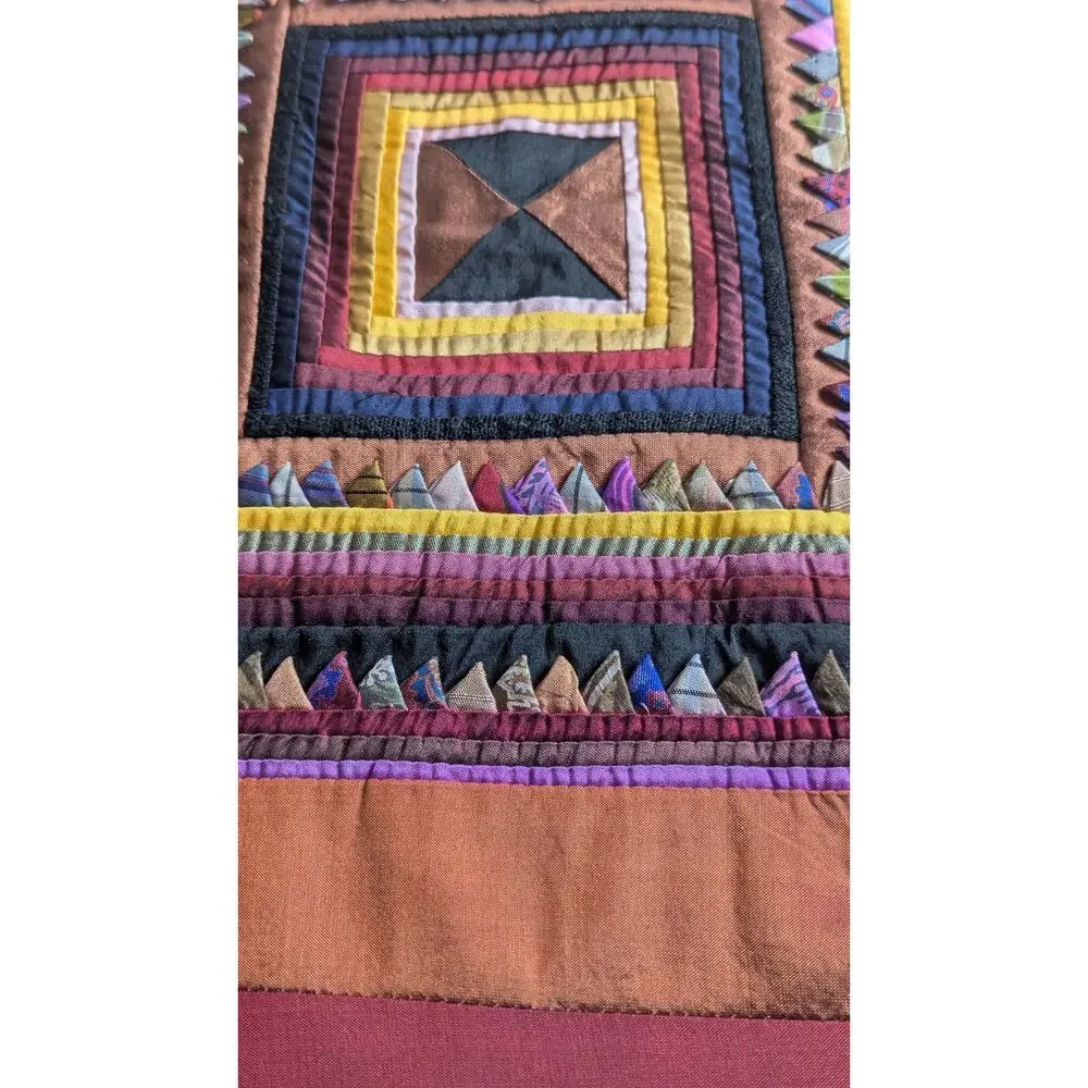 Pair of Handmade Prairie Point Quilted Pillow Covers - Boho Silk-Style Textural
